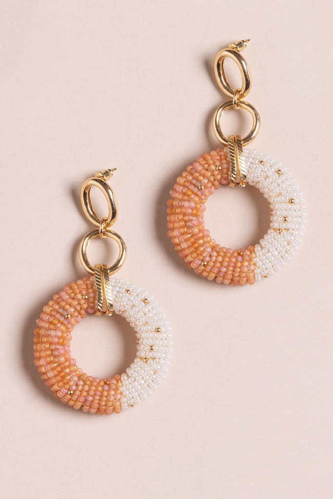 Peaches n'Cream Beaded Hoop Drop Earrings - Nakamol