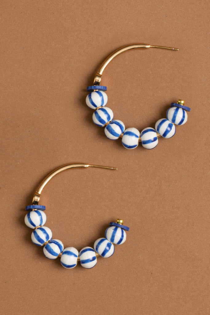 Striped Bead Semi Hoop Earrings - Nakamol