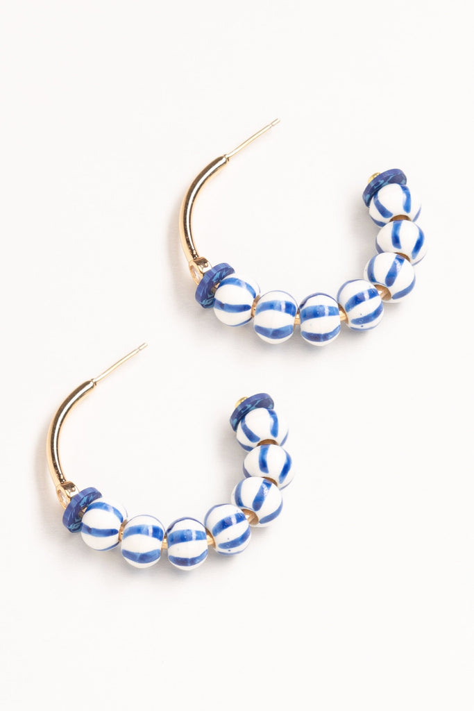 Striped Bead Semi Hoop Earrings - Nakamol