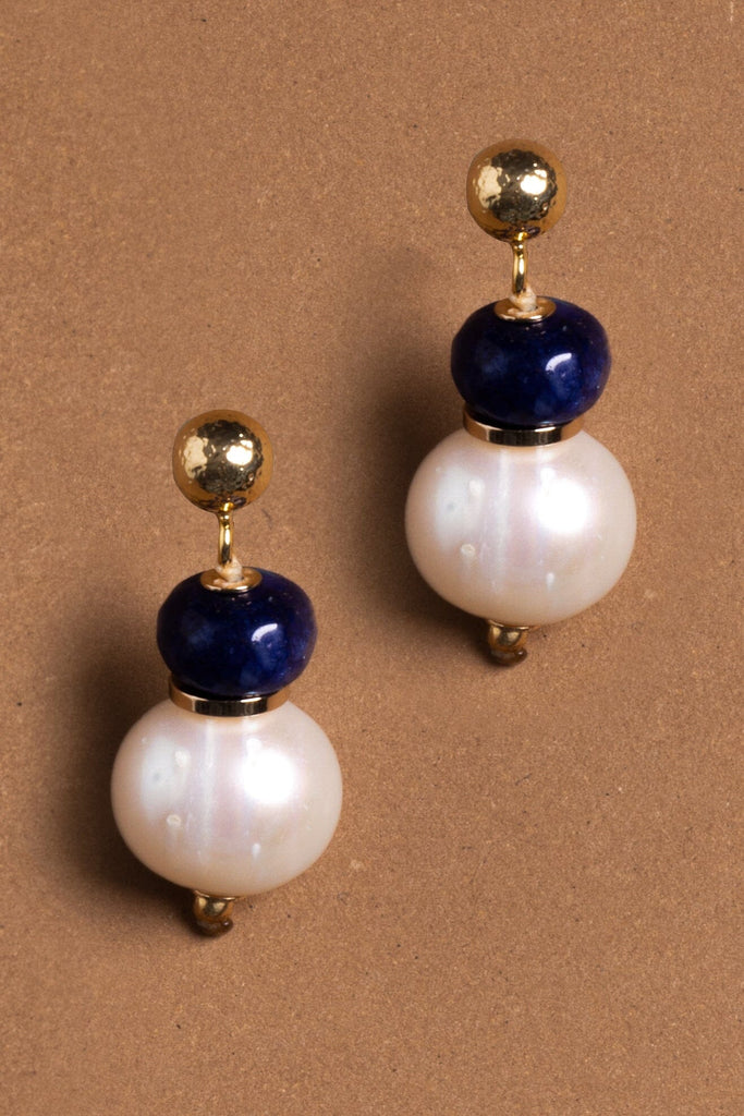 White Blue Bead Dainty Drop Earrings - Nakamol