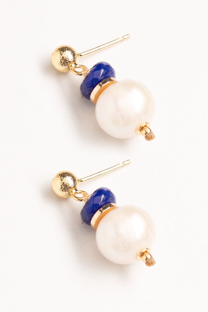 White Blue Bead Dainty Drop Earrings - Nakamol
