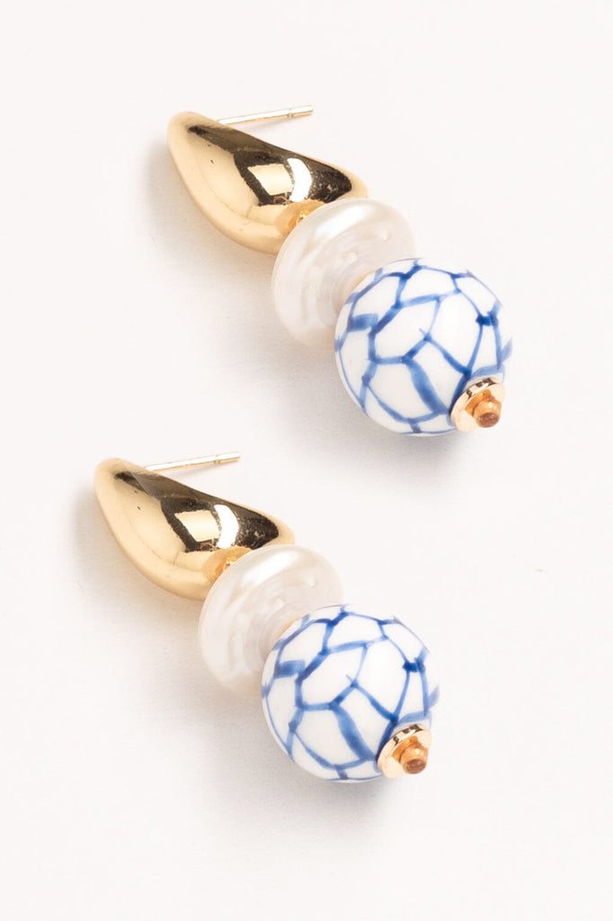 Blue White Honeycomb Drop Earrings - Nakamol