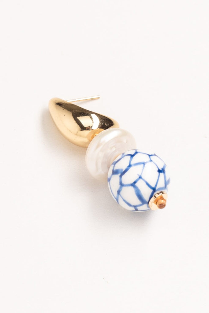Blue White Honeycomb Drop Earrings - Nakamol
