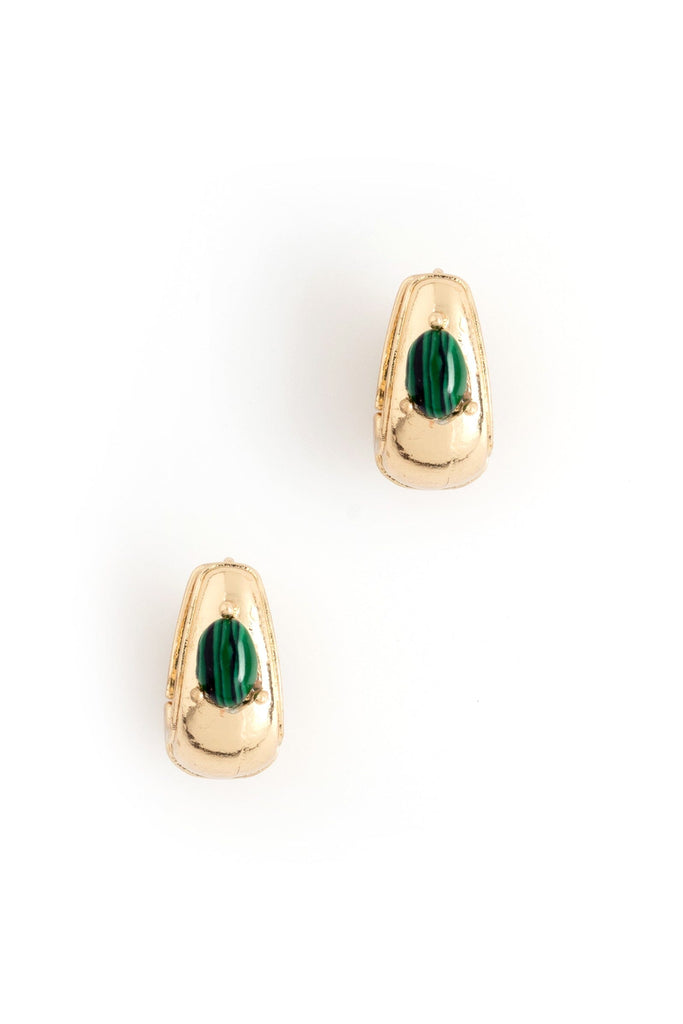 Malachite Gold Huggie Earrings - Nakamol