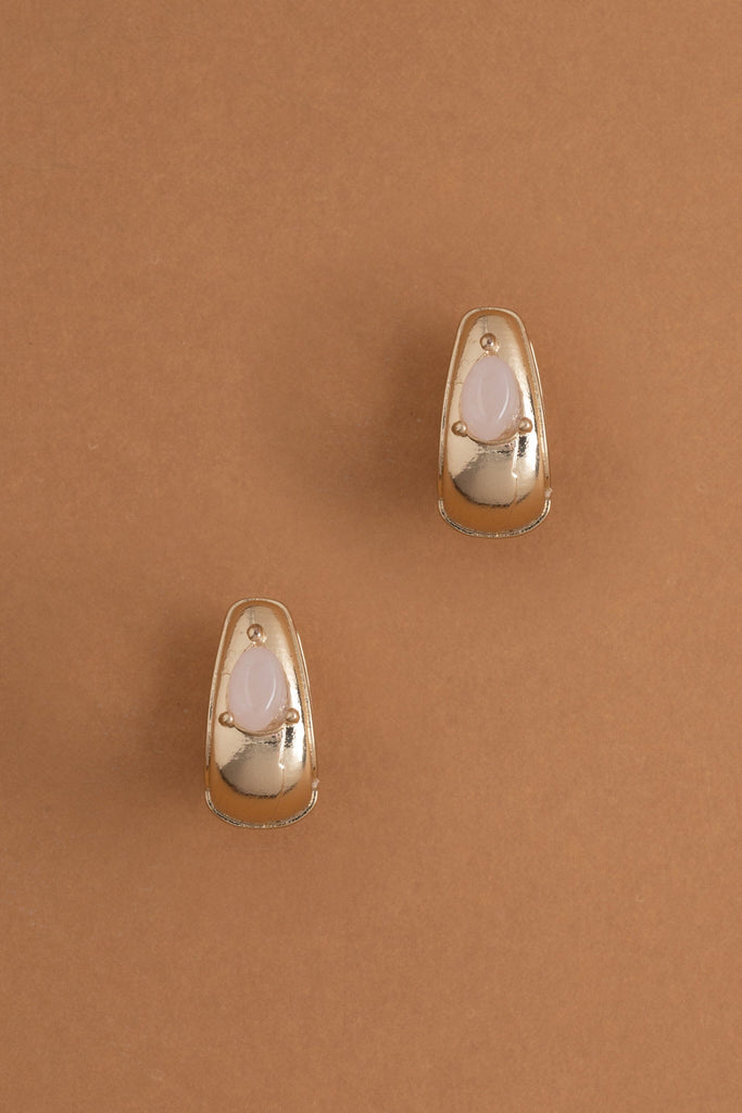 Rose Quartz Gold Huggie Earrings - Nakamol