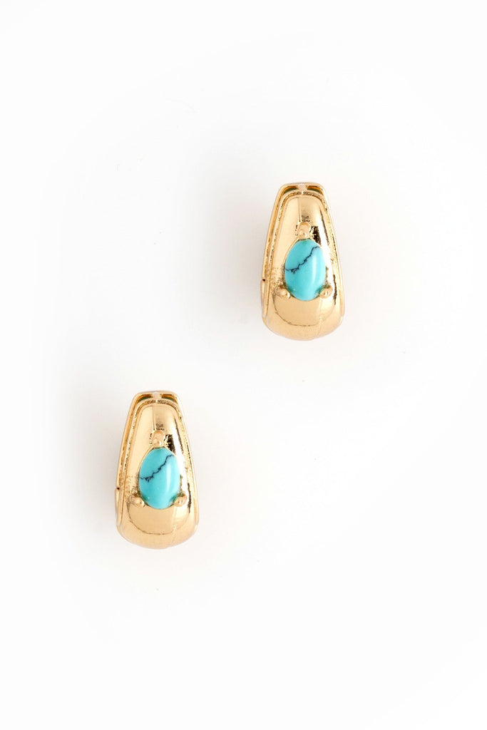 Turquoise Gold Huggie Earrings - Nakamol