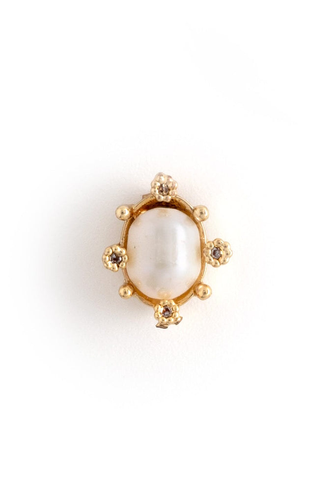 Rhinestone Oval White Pearl Stud Earrings - Nakamol