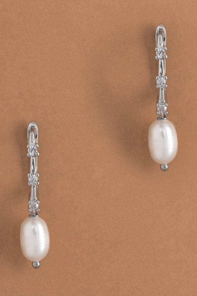 Rhodium Pearl Drop Earrings - Nakamol