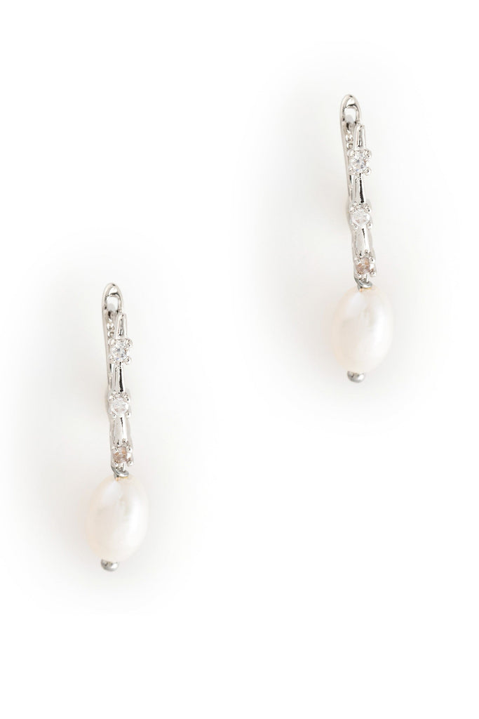 Rhodium Pearl Drop Earrings - Nakamol