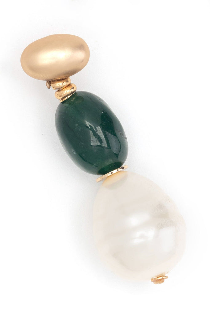 White Pearl Green Drop Earrings - Nakamol