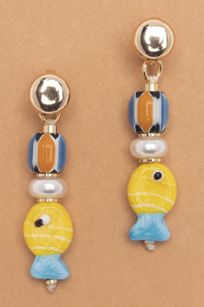 Yellow Fish Bead Drop Earrings - Nakamol