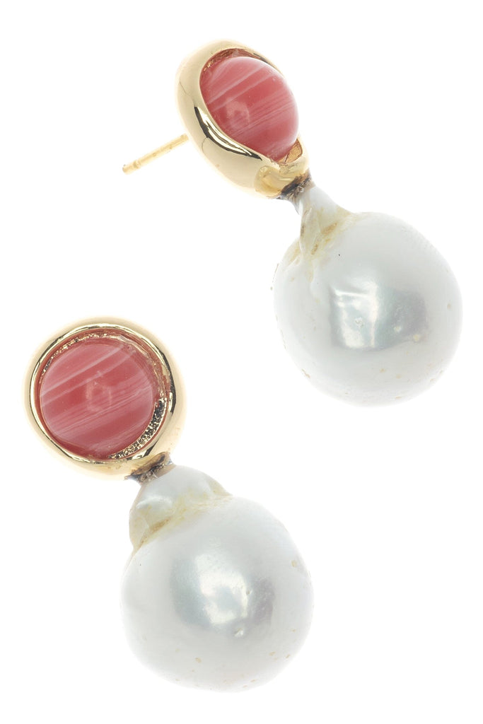 White Baroque Pearl Orange Stud Earrings - Nakamol