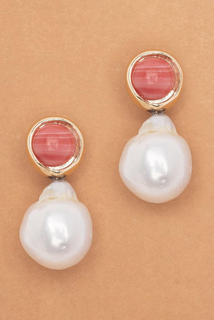 White Baroque Pearl Orange Stud Earrings - Nakamol