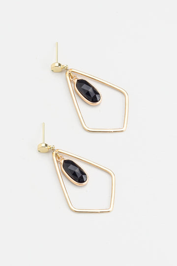 Black Stone Geometric Earrings - Nakamol