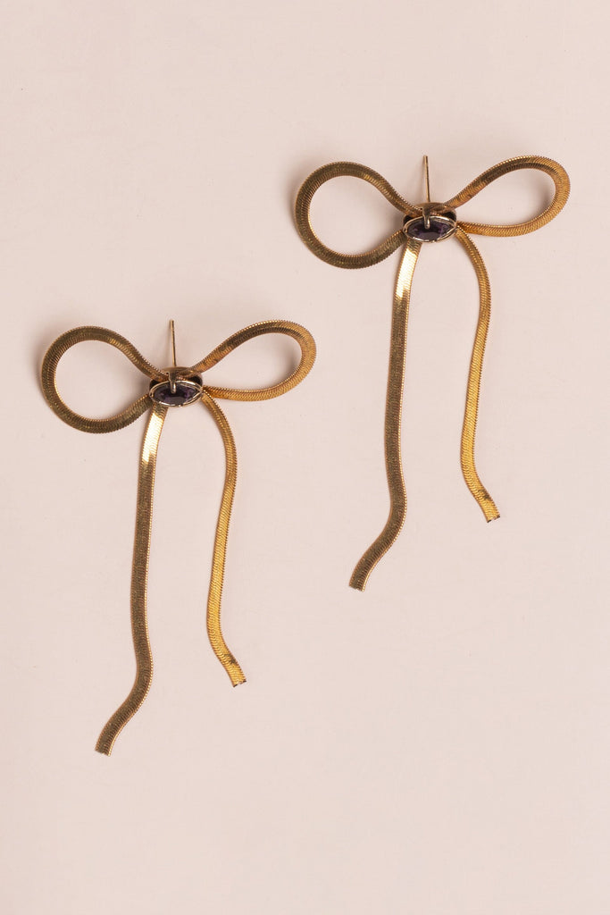 Golden Snake Chain Bow Earrings - Nakamol