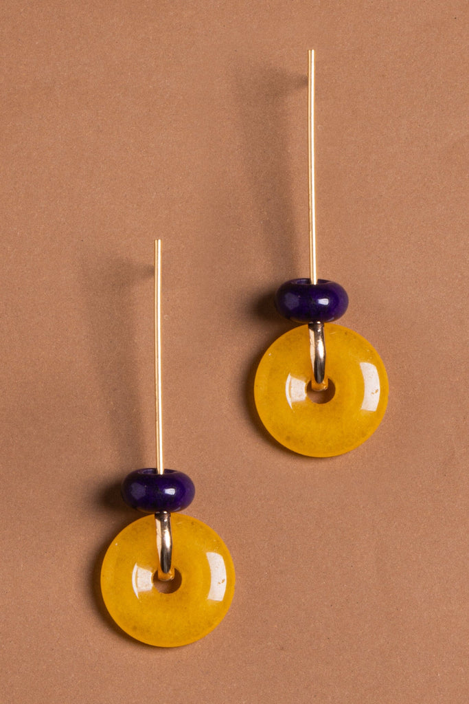 Yellow Blue Stone Drop Earrings - Nakamol