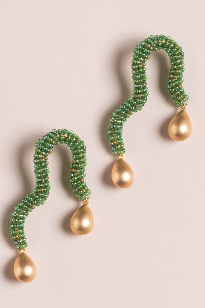 Emerald Bead Gold Drop Freeform Earrings - Nakamol
