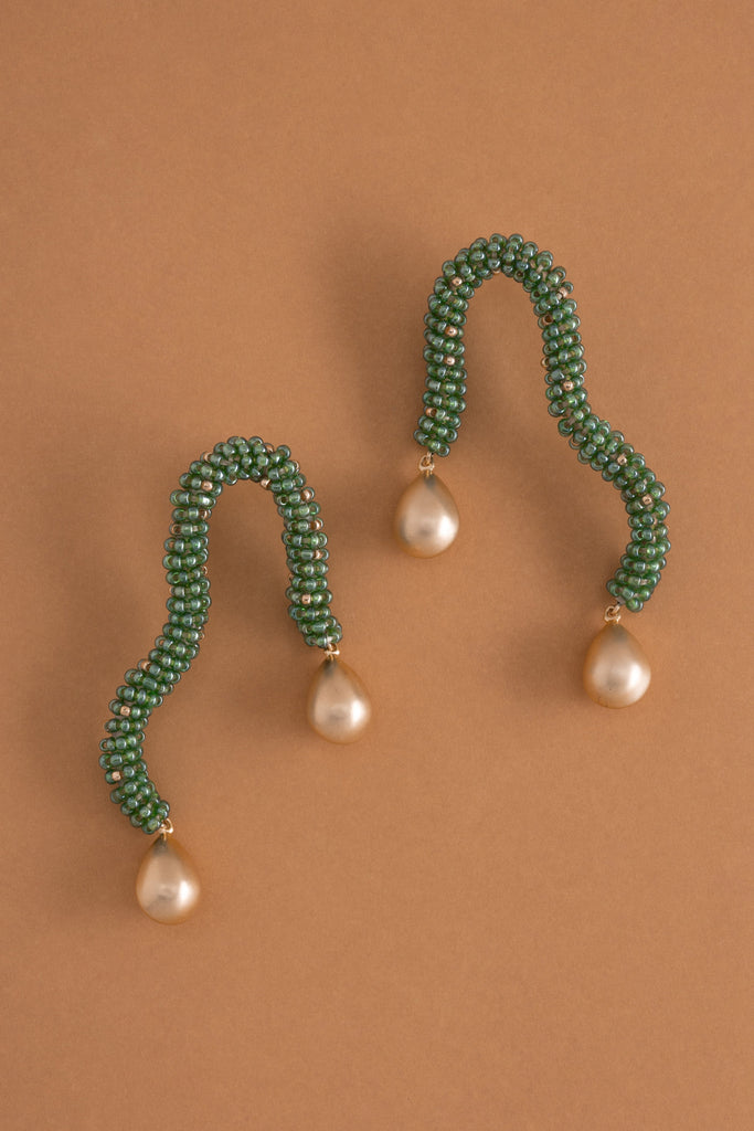 Emerald Bead Gold Drop Freeform Earrings - Nakamol