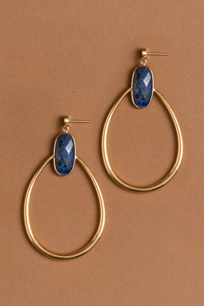 Oval Lapis Gold Teardrop Earrings - Nakamol