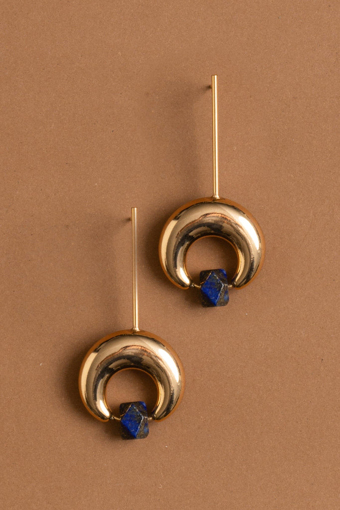 Lapis Gold Crescent Drop Earrings - Nakamol