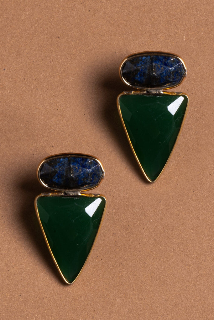 Geometric Blue Green Stone Earrings - Nakamol
