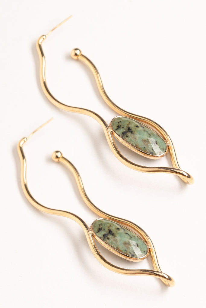 Gold Curved Amazonite Earrings - Nakamol