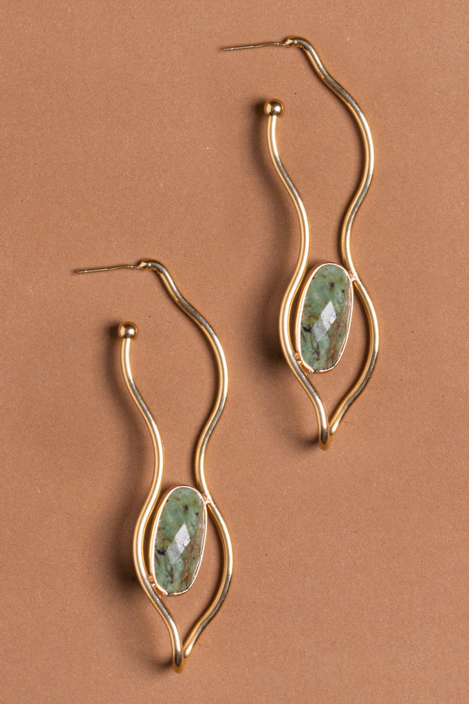 Gold Curved Amazonite Earrings - Nakamol