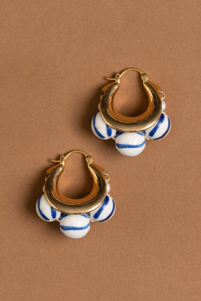 Triple White Sripe Bead Hinge Back Earrings - Nakamol