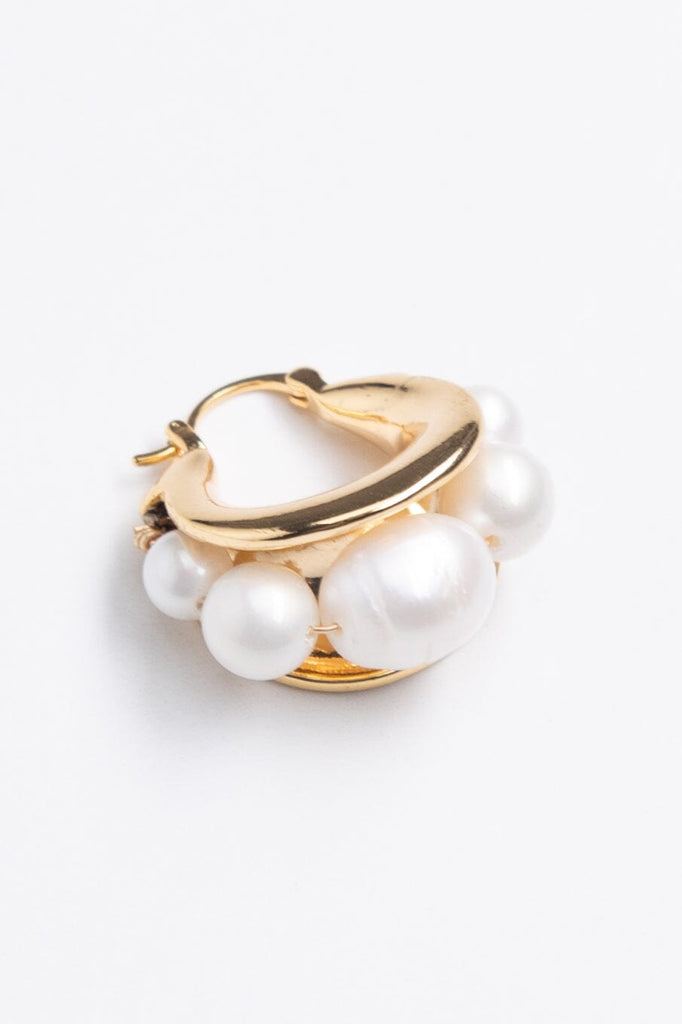 White Pearl Bead Chunky Huggie Earrings - Nakamol