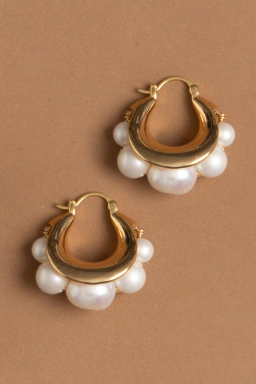 White Pearl Bead Chunky Huggie Earrings - Nakamol