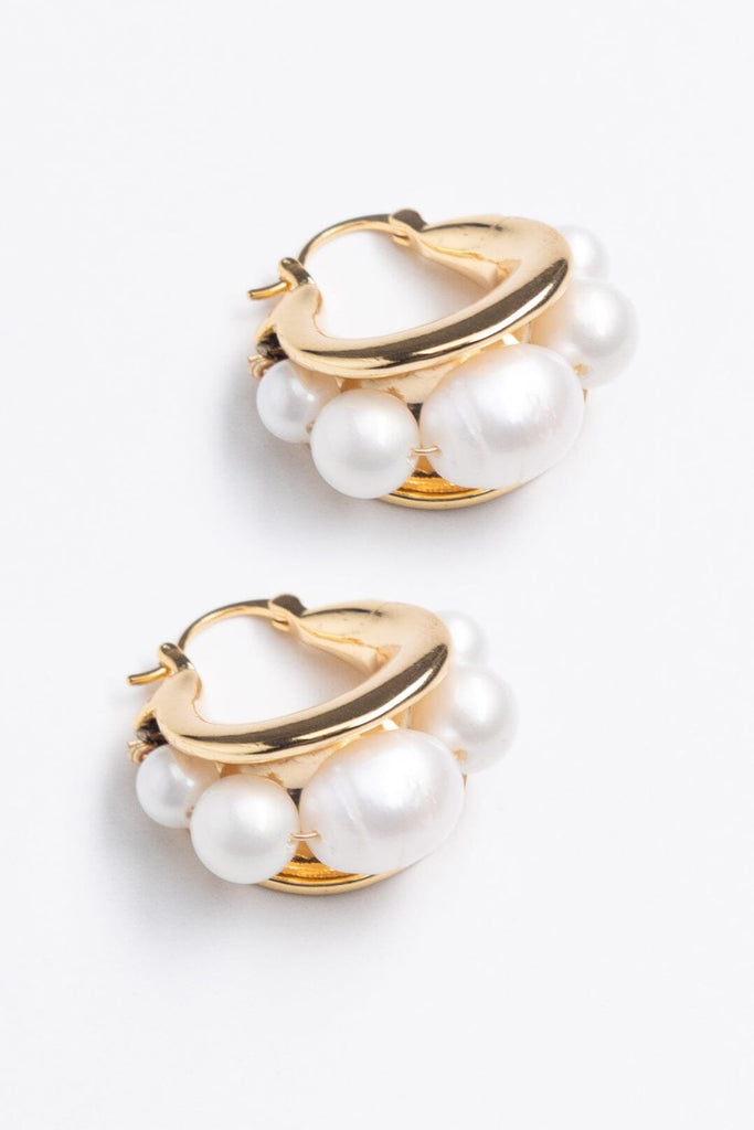 White Pearl Bead Chunky Huggie Earrings - Nakamol