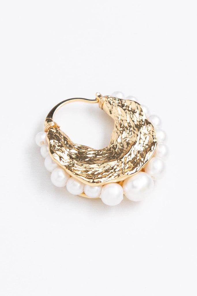 White Pearl Brushed Metal Earrings - Nakamol