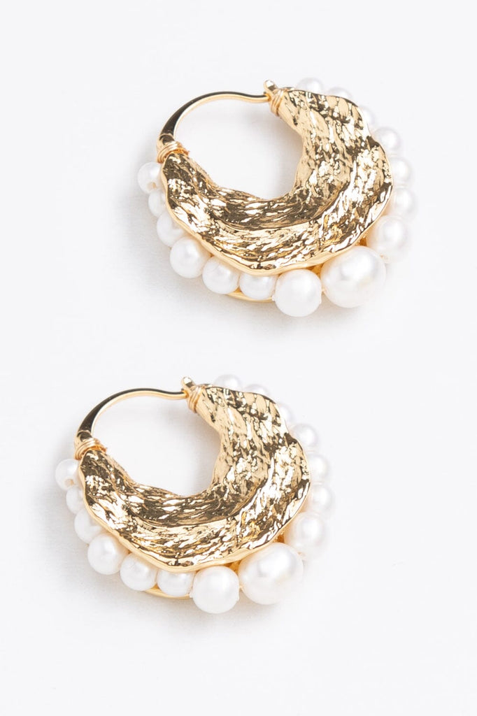 White Pearl Brushed Metal Earrings - Nakamol