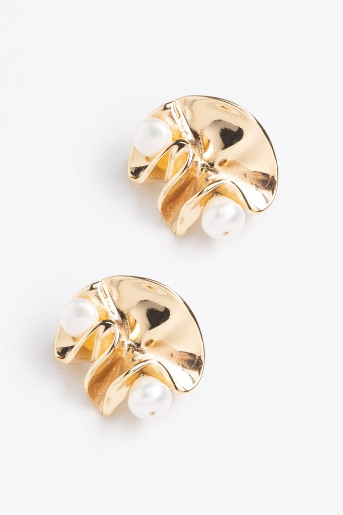 White Pearl Gold Twist Earrings - Nakamol