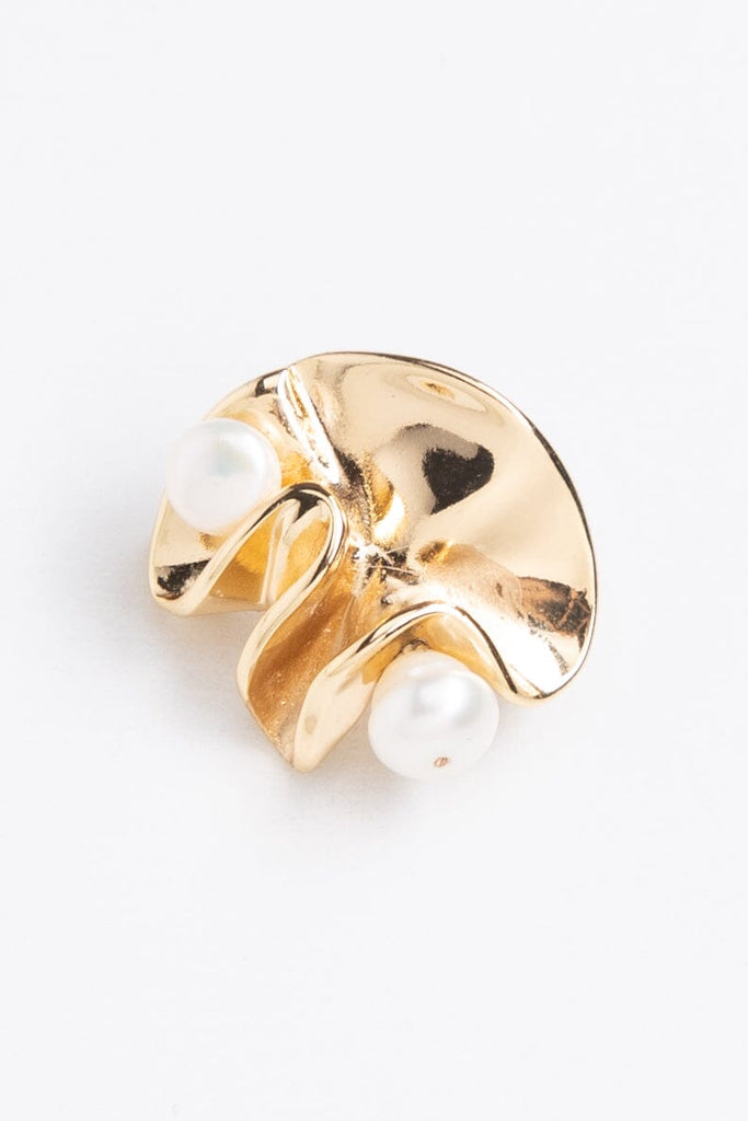 White Pearl Gold Twist Earrings - Nakamol