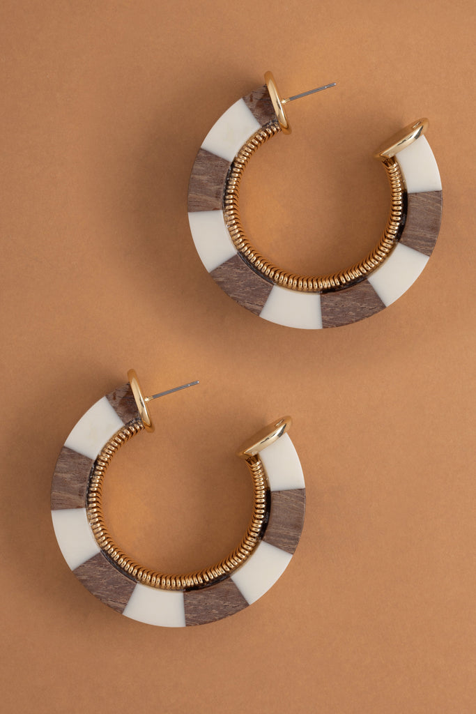 Brown White Stripe Earrings - Nakamol
