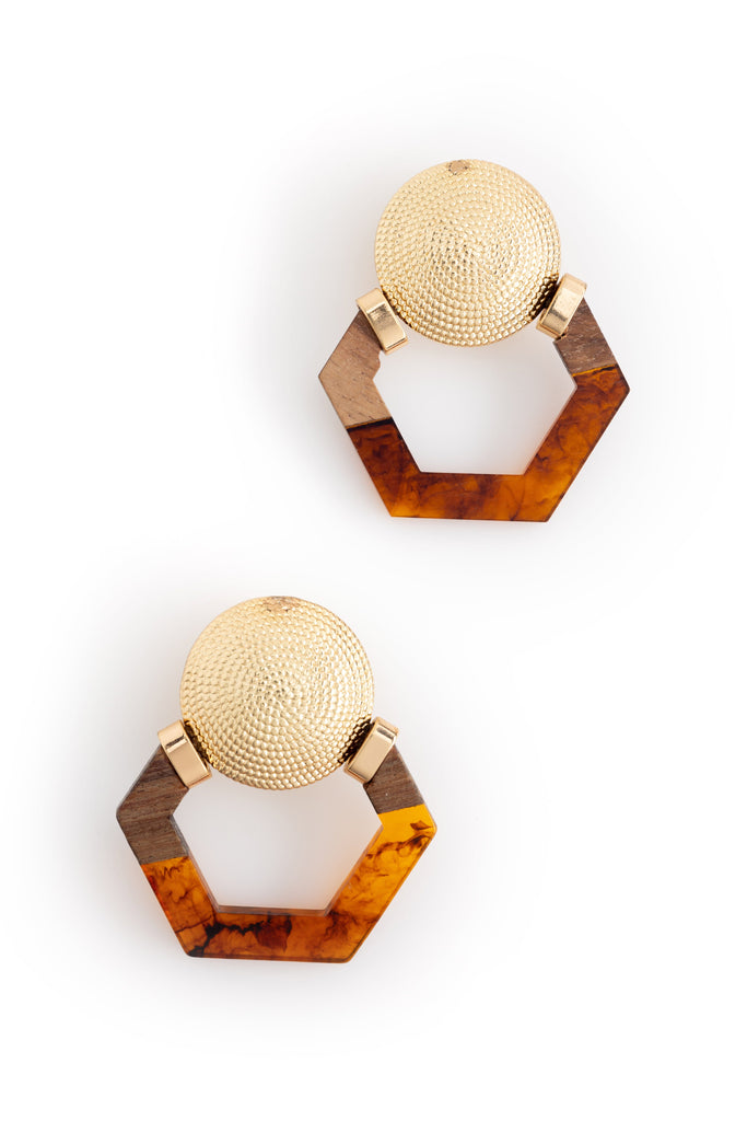 Brown Gold Pentagon Earrings - Nakamol