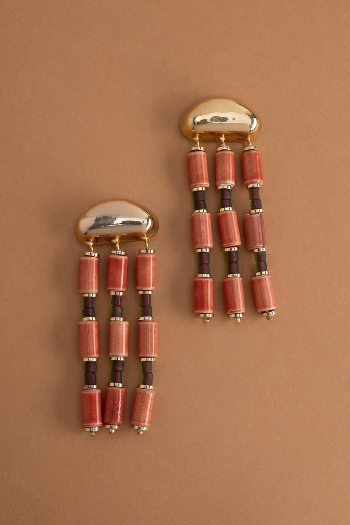 Orange Fringe Beaded Earrings - Nakamol