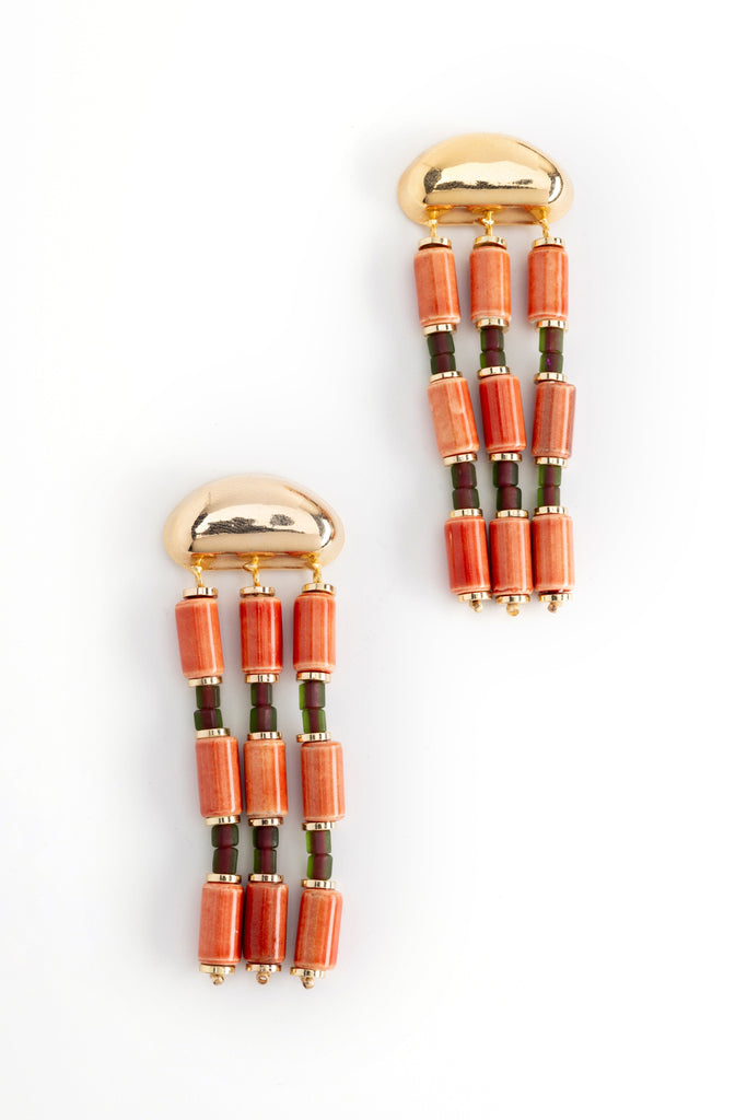 Orange Fringe Beaded Earrings - Nakamol