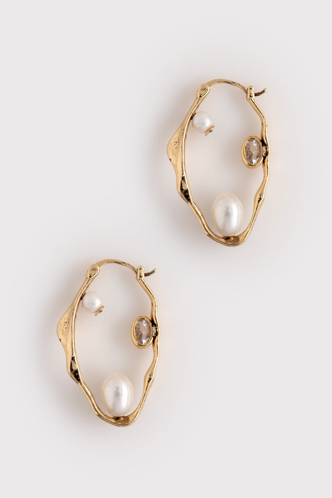 Freeform Frame White Pearl Oyster Stud Earrings - Nakamol