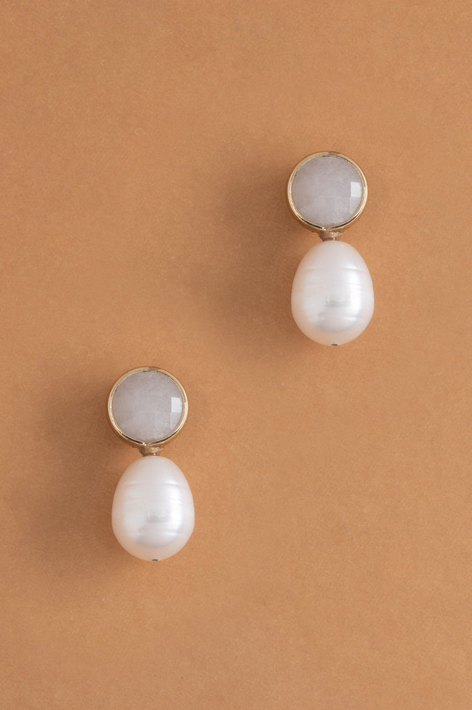 White Pearl Moonstone Drop Earrings - Nakamol