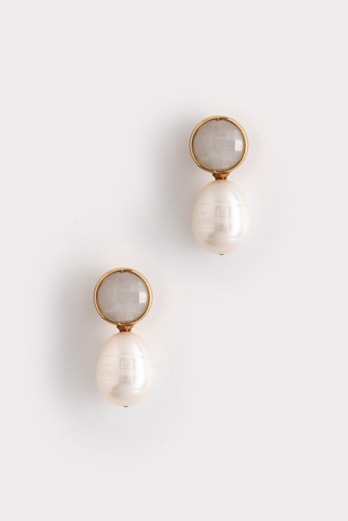 White Pearl Moonstone Drop Earrings - Nakamol