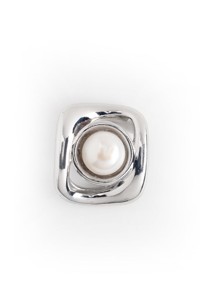 Square Pearl Rhodium Earrings - Nakamol