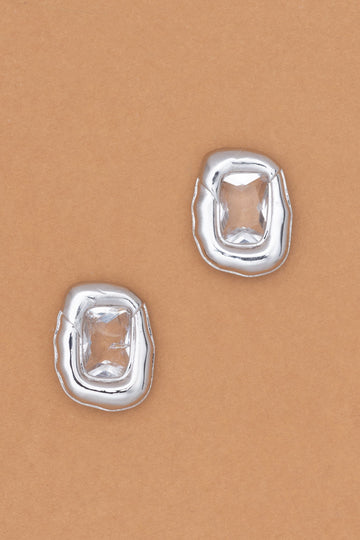 Crystal Geo Rhodium Earrings - Nakamol