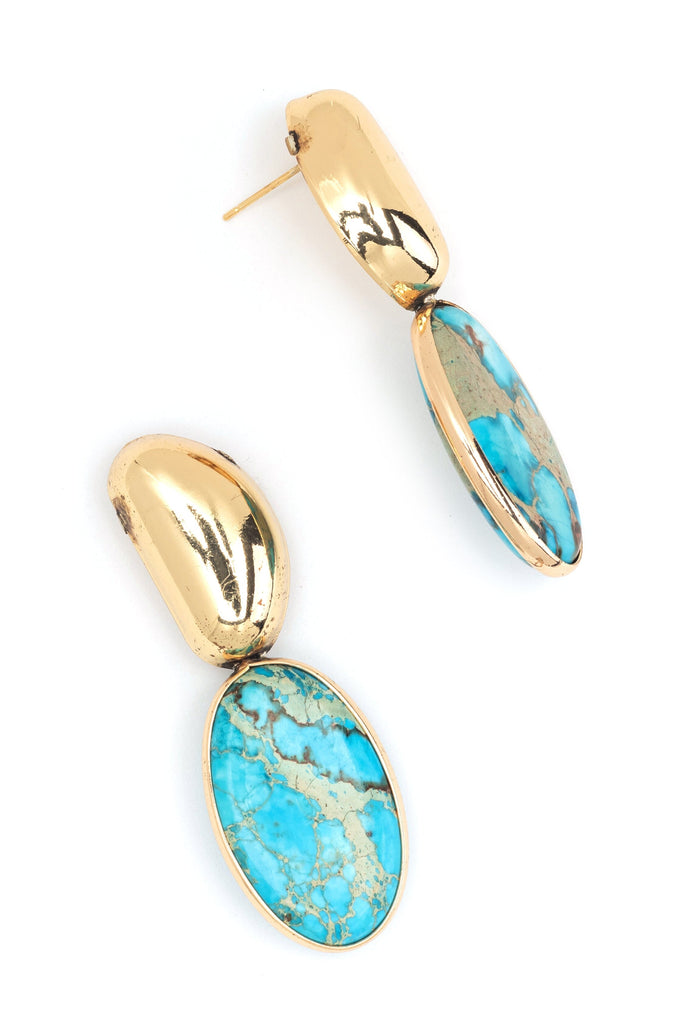 Gold Bean Turquoise Drop Earrings - Nakamol