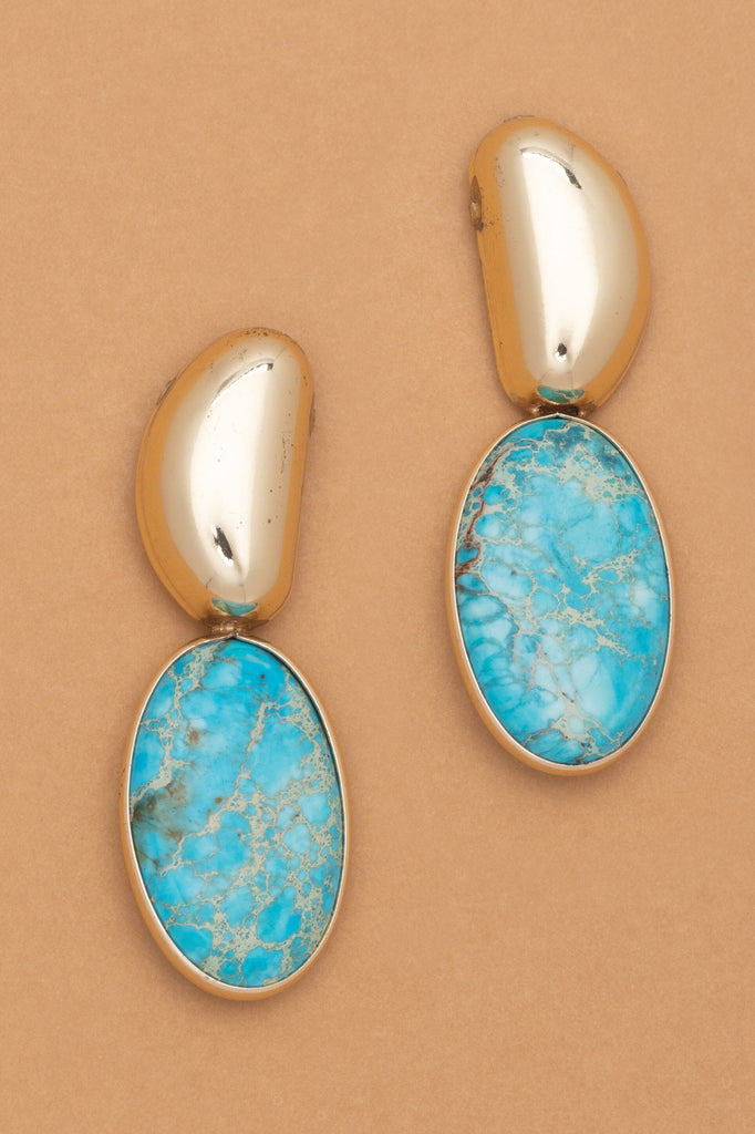Gold Bean Turquoise Drop Earrings - Nakamol