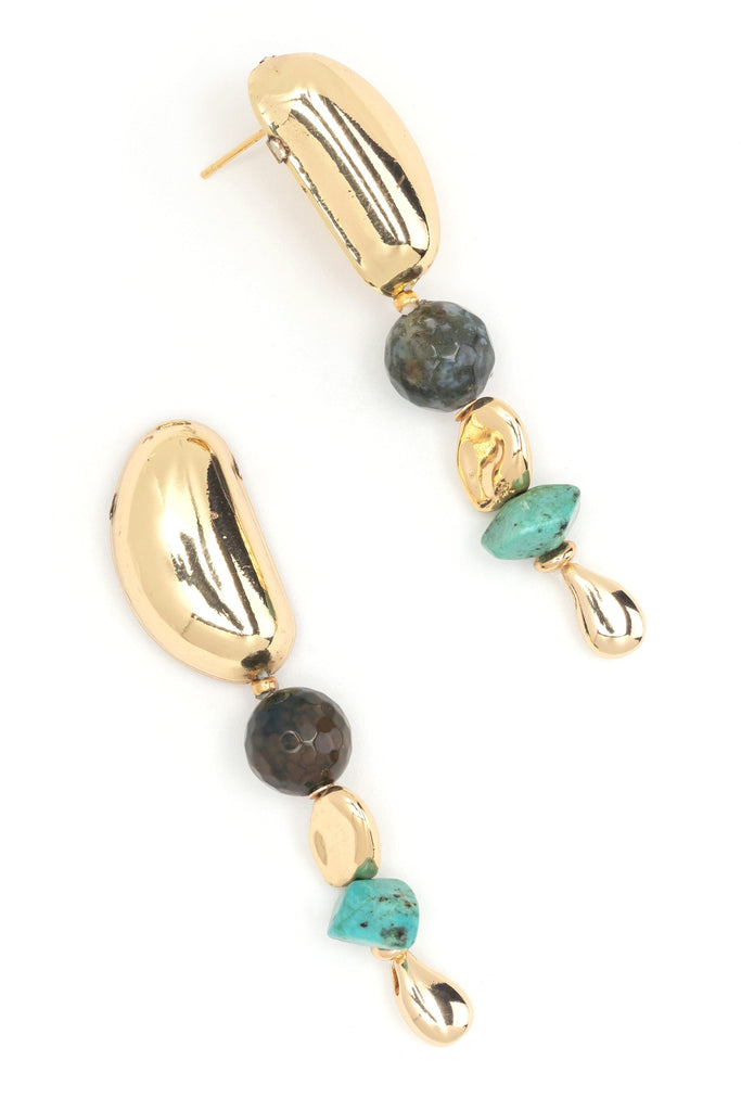 Gold Bean Mix Stone Earrings - Nakamol