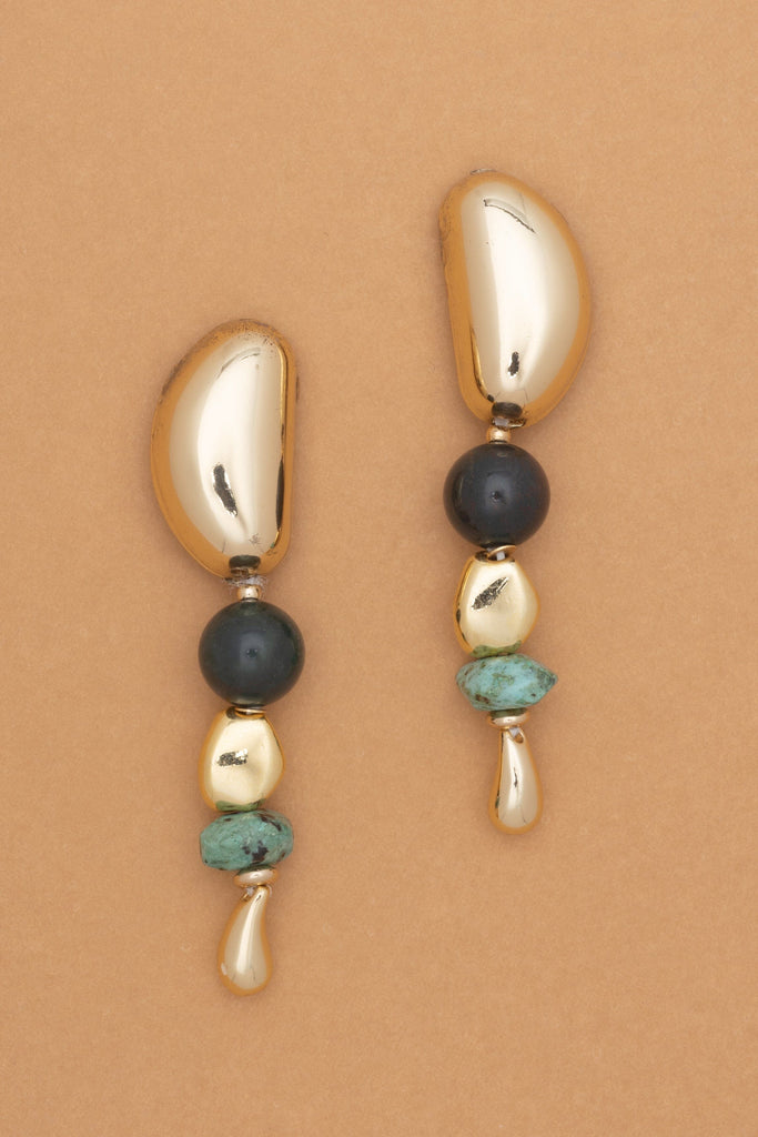 Gold Bean Mix Stone Earrings - Nakamol