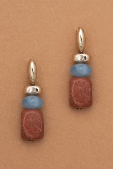 Brown Jasper Mix Gold Earrings - Nakamol