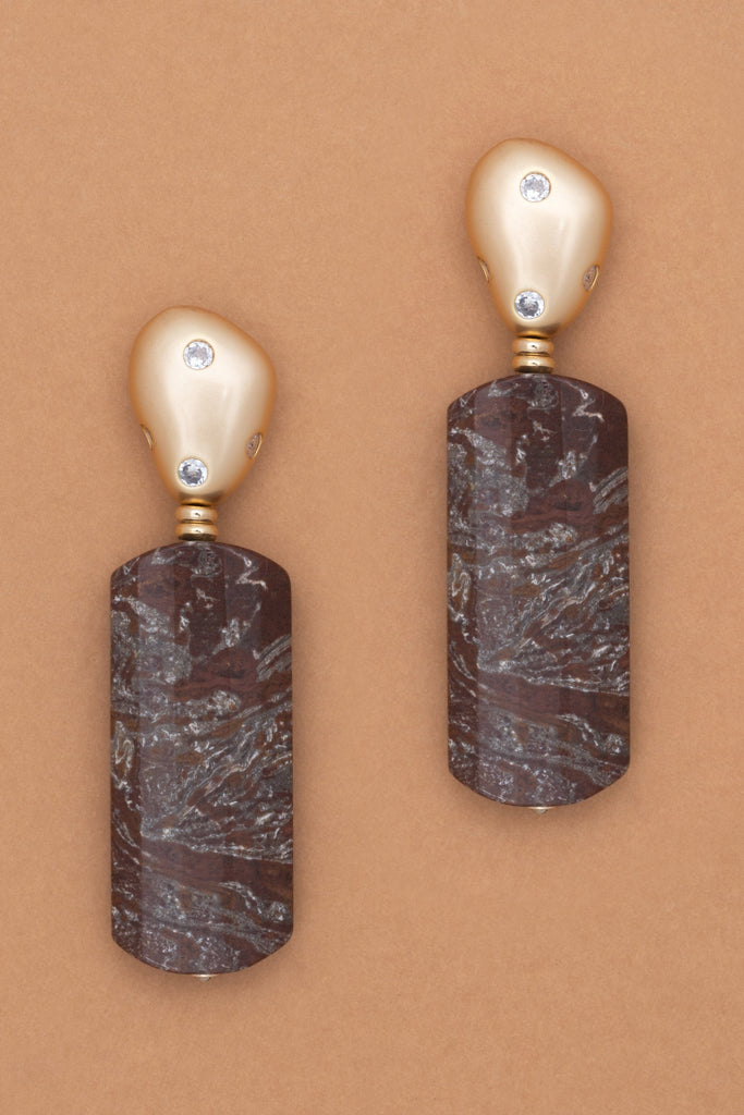 Dark Brown Bar Drop Earrings - Nakamol